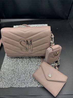 Steve Madden Quilted Crossbody Bag Set in Mauve